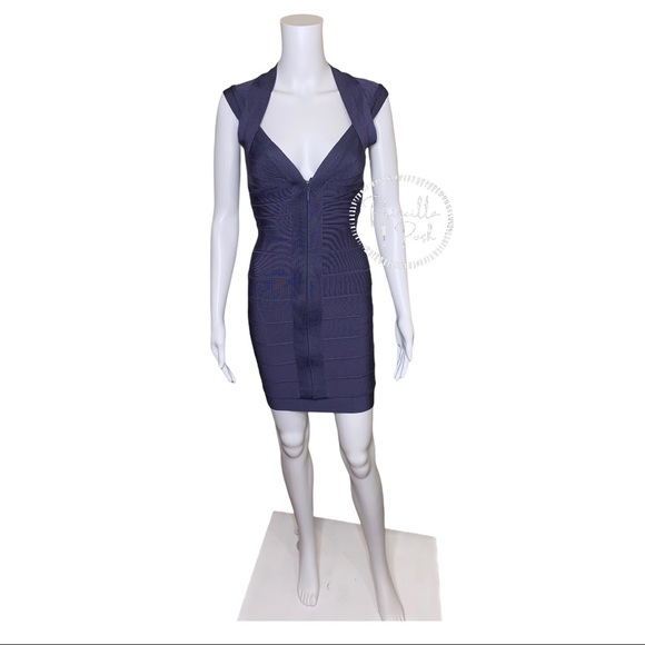 HERVÉ LÉGER Zip-front bandage dress indigo blue - Picture 12 of 16